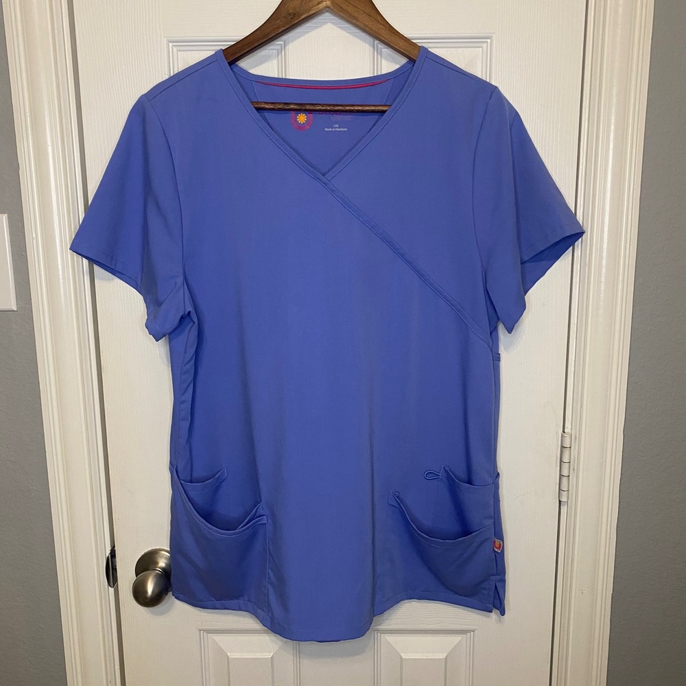 Urbane Ultimate Women's V‎ Neck Scrub Top Blue Size Large Nursing Hospital